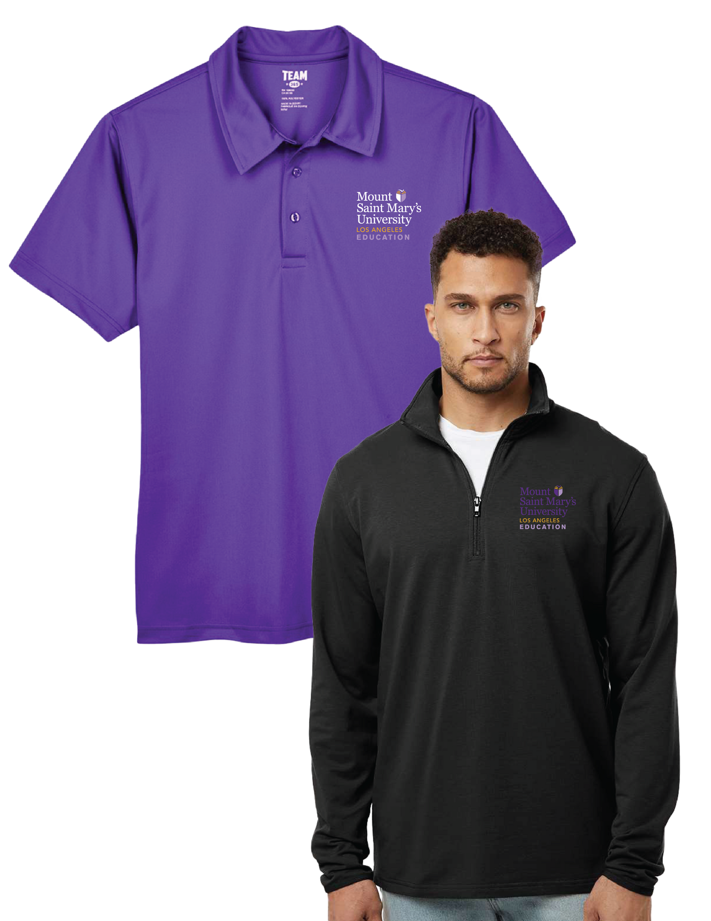 MOUNT SAINT MARY'S UNIVERSITY - Mens Bundle (Polo + Quarter Zip Sweatshirt)