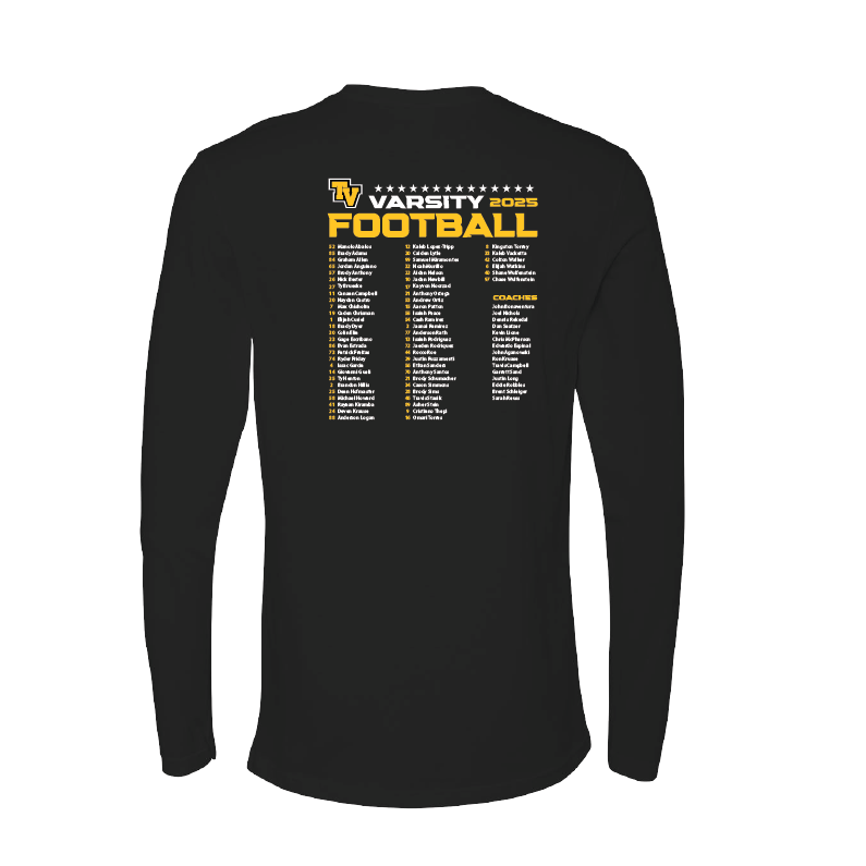 TVHS FOOTBALL - Gridiron Shield - Long Sleeve Tee (Optional: Add Team Roster)