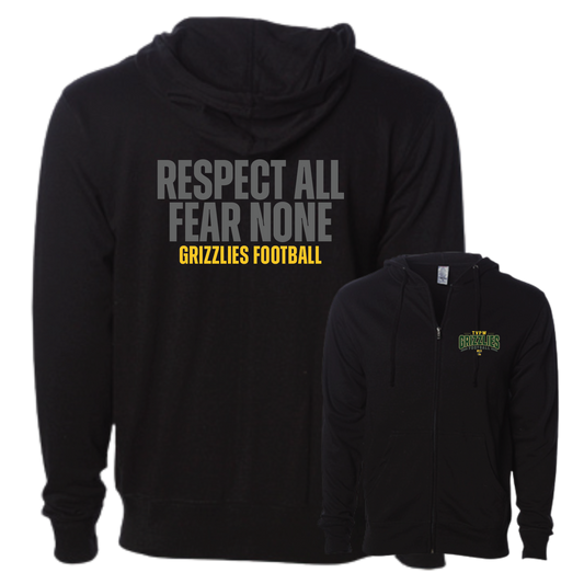 TVPW - 9U GRIZZLIES FOOTBALL - (Respect) Zip Up Hoodie (Adult Unisex)