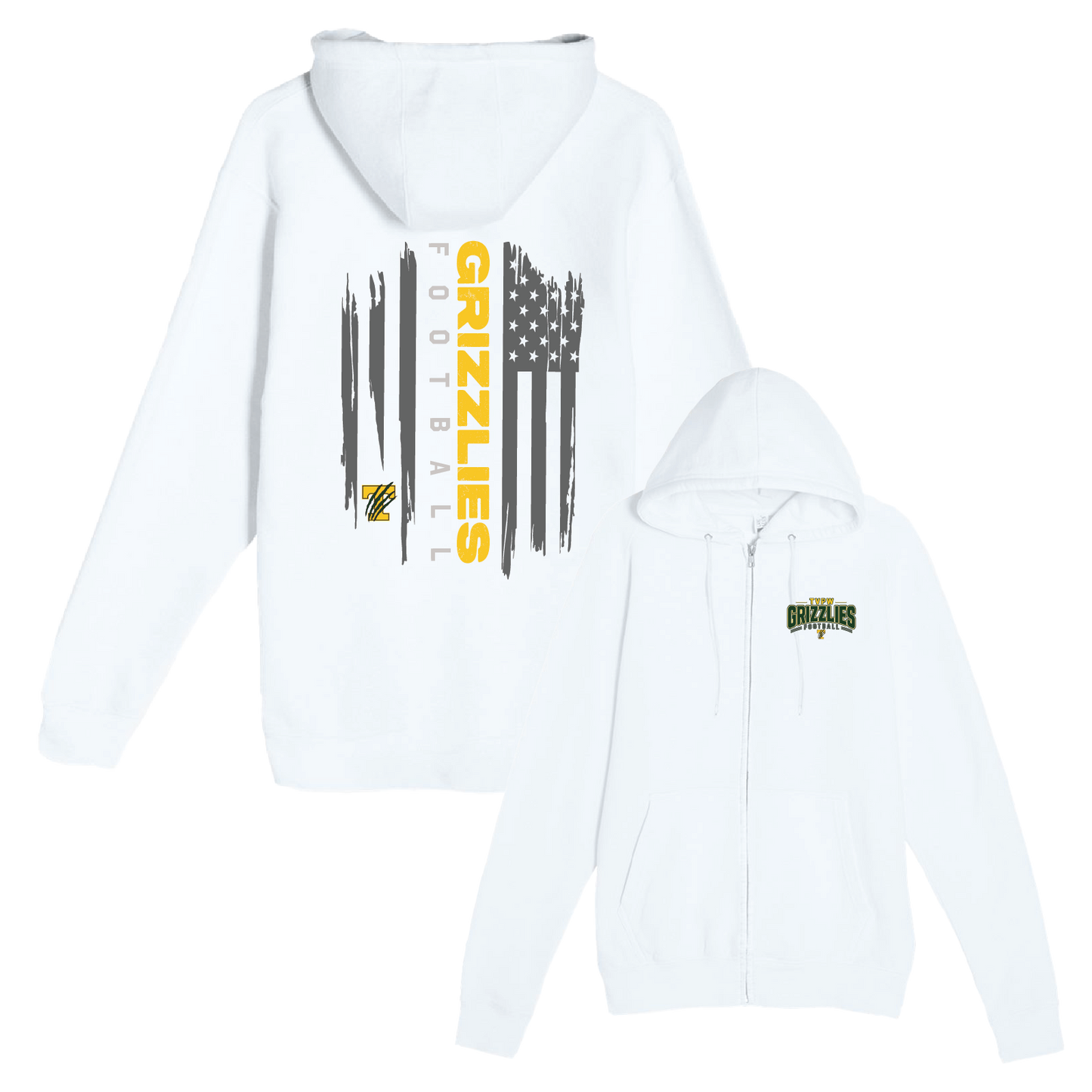 TVPW - 9U GRIZZLIES FOOTBALL - (Flag) Zip Up Hoodie (Adult Unisex)