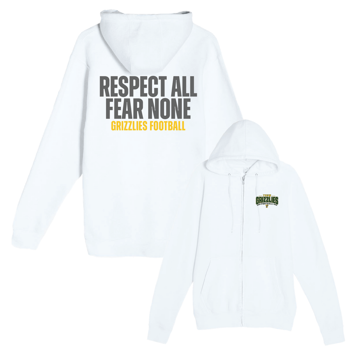 TVPW - 9U GRIZZLIES FOOTBALL - (Respect) Zip Up Hoodie (Adult Unisex)