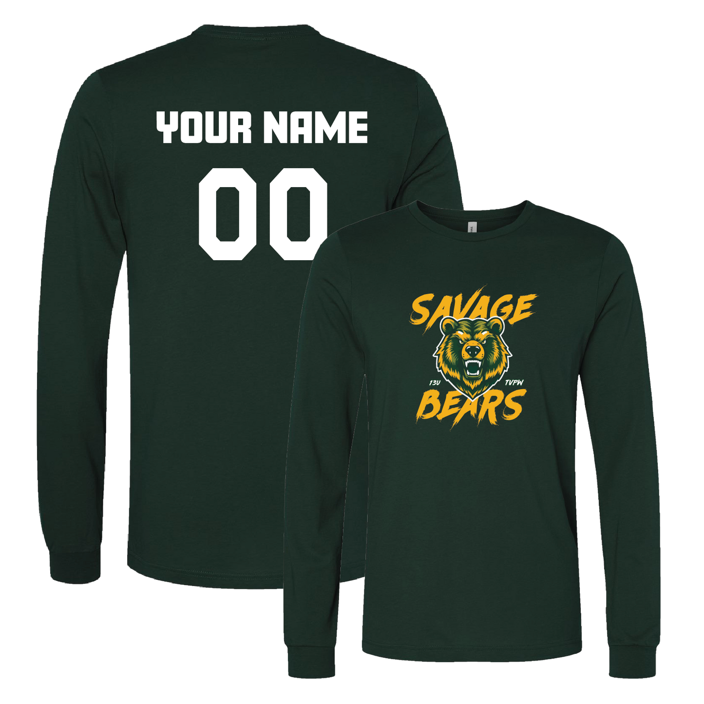 TVPW SAVAGE BEARS - Long Sleeve Tee (Unisex) (with Personalized Jersey Back)