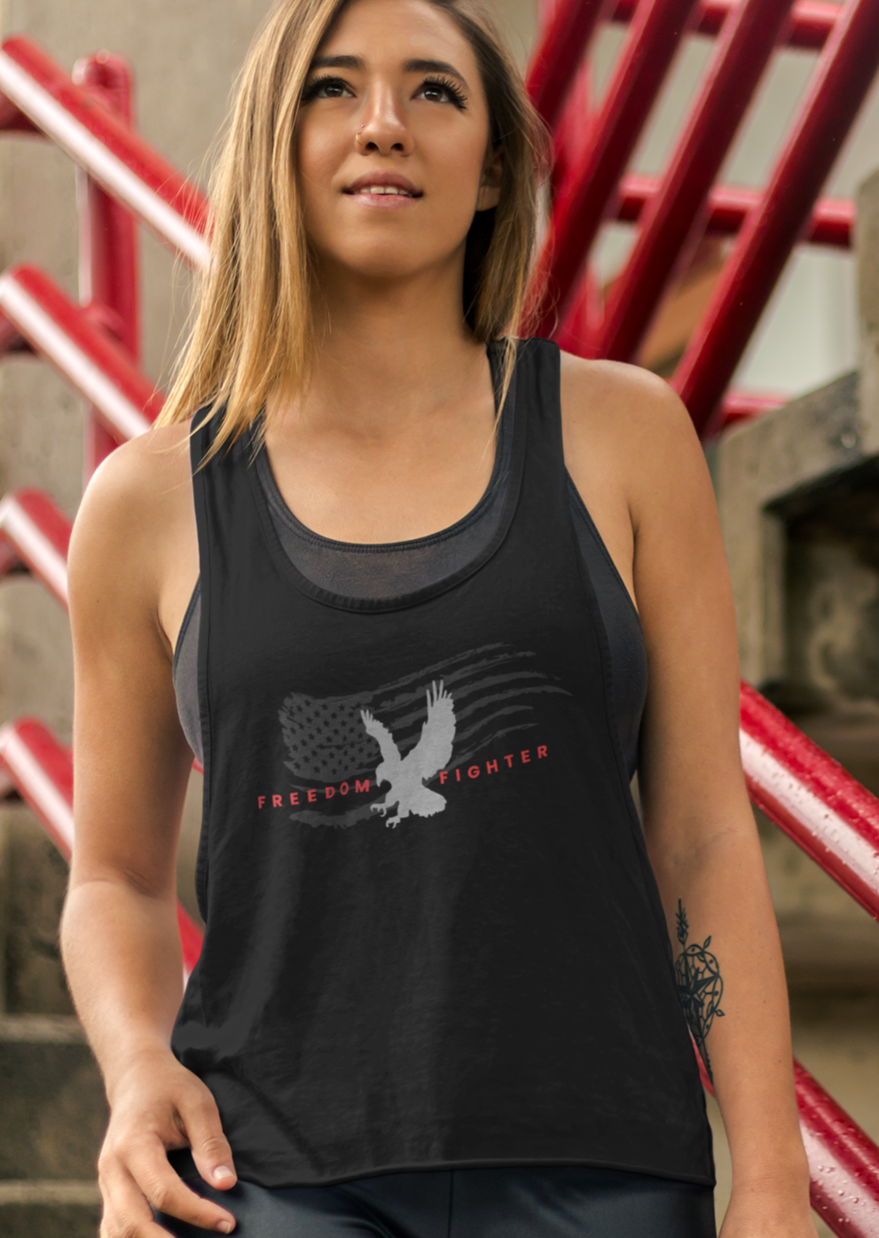 ☆FREEDOM☆ Freedom Logo Sleeveless Grey FD23MMSL0620GY Freedom Fit - FREEDOM FIGHTER (EAGLE) - Women's Racerback